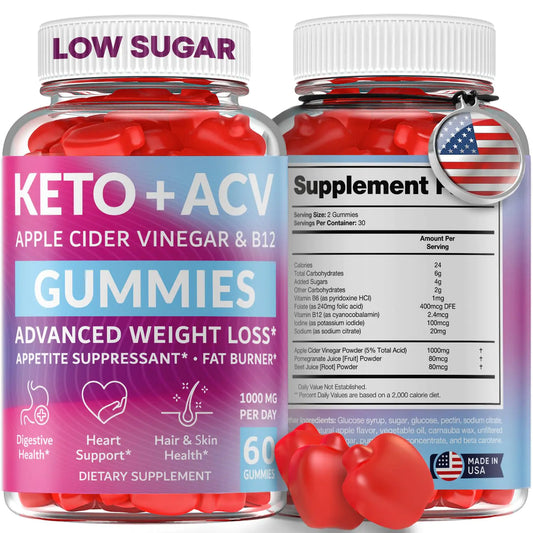 Keto ACV Gummies Advanced Weight Loss - Made in USA Tasty ACV Keto Gummies for Weight Loss Digestion Cleansing No Gluten No GMO & Vegan Keto Apple Cider Vinegar Gummies 1000mg 60 pcs